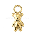 304 Stainless Steel Charms, Ion Plating(IP), Bear, Real 14K Gold Plated, 12x5.5x2mm, Hole: 2.5mm(STAS-H233-19G)