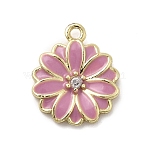 Brass Micro Pave Cubic Zirconia Pendants, Flower Charms, with Enamel, Cadmium Free & Lead Free, Rack Plating, Long-Lasting Plated, Real 18K Gold Plated, Plum, 12x10x2mm, Hole: 1mm(KK-A278-06G-01)