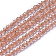Glass Beads Strands, Faceted, Round, Orange, 1.5~2x2mm, Hole: 0.2mm, about 178~186pcs/strand, 14.5~15.5 inch(36~39cm)(G-F596-47N-2mm)