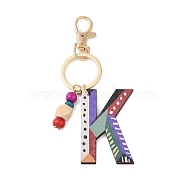 Wood Keychain, with Dye & Iron Key Ring, Letter K, 11.6~12.1cm(KEYC-S256-01K)