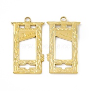 Ion Plating(IP) 304 Stainless Steel Pendants, Window Charm, Real 18K Gold Plated, 37.5x25x2.5mm, Hole: 2.8mm(STAS-B031-10G)