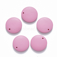 Painted Wood Pendants, Flat Round, Hot Pink, 20x4mm, Hole: 1.5mm(WOOD-Q040-018A-A02)