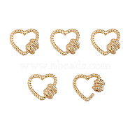 Brass Screw Carabiner Lock Charms, for Necklaces Making, Heart, Golden, 16x17x6.5mm, Screw: 6.5x6.5mm(ZIRC-E164-13G)