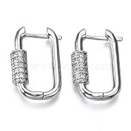 Brass Micro Pave Cubic Zirconia Huggie Hoop Earring, Oval, Nickel Free, Platinum, Clear, 22x15x5mm, Pin: 1.3mm(EJEW-T046-010A-NF)