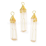 Natural Selenite Copper Wire Wrapped Big Pendants, Column Charms, Golden, 65~72x13.5~15.6x8.6~9.5mm, Hole: 6~6.3mm(G-K339-03G)