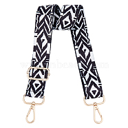 Ethnic Style Adjustable Polyester Bag Straps, Crossbody Bag Belts, for Bag Straps Replacement Accessories, with Alloy Swivel Clasp, Black, 80~130x3.7x0.1cm(FIND-WH0112-02B)