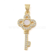 Brass Micro Pave Clear Cubic Zirconia Pendant, with Shell, Key, Real 18K Gold Plated, 27.5x13x2.5mm, Hole: 4x3.5mm(KK-I712-58G-04)