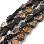 Glass Beads Strands, Teardrop, Black, 11x7.5x4mm, Hole: 0.8mm, about 75~80pcs/strand, 32.28~33.86 inch(82~86cm)(GLAA-G104-03D)