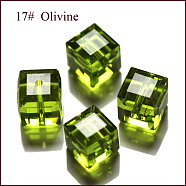 Imitation Austrian Crystal Beads, Grade AAA, Faceted, Cube, Yellow Green, 4x4x4mm(size within the error range of 0.5~1mm), Hole: 0.7~0.9mm(SWAR-F074-4x4mm-17)