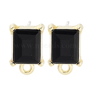 Alloy Glass Rhinestone Stud Earring Finding Accessories, Square, Black, 13x8.5mm, Hole: 1.6mm, Pin: 0.7mm(FIND-U006-12G-01)