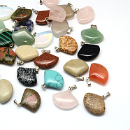 Fan Natural & Synthetic Mixed Stone Pendants, with Platinum Tone Brass Findings, 20~21x21~22x5~6mm, Hole: 2x7mm(G-Q358-M)