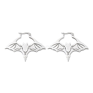 304 Stainless Steel Bat Hoop Earrings for Women, Stainless Steel Color, 41x51.5x1~2mm(EJEW-R156-07P)