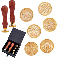 DIY Stamp Making Kits, Including Pear Wood Handle and Brass Wax Seal Stamp Heads, Golden, Brass Wax Seal Stamp Heads: 6pcs(DIY-CP0001-93A)