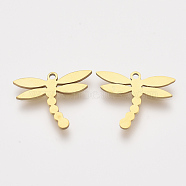 201 Stainless Steel Charms, Laser Cut Pendants, Dragonfly, Golden, 13x16.5x1mm, Hole: 1.2mm(STAS-S110-060G)