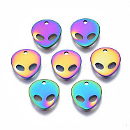 Ion Plating(IP) 201 Stainless Steel Charms, Cadmium Free & Nickel Free & Lead Free, Alien, Rainbow Color, 10x9x1mm, Hole: 1mm(X-STAS-S119-136)