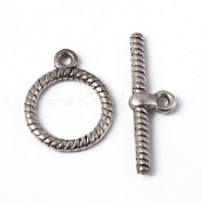 Tibetan Style Alloy Toggle Clasps, Lead Free and Cadmium Free, Ring, Antique Silver, Ring: 15.5mm in diameter, 20mm long, Bar: 27.5mm long, hole: 2mm(X-LF1543Y)