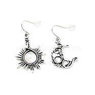 Resin Beaded Moon and Sun Asymmetrical Earrings, Alloy Dangle Earrings for Women, Colorful, 40.5~45mm, Pin: 0.6mm(EJEW-C036-01B)