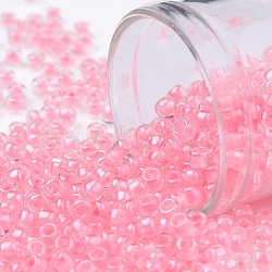 TOHO Round Seed Beads, Japanese Seed Beads, (379) Cotton Candy Pink Lined Crystal, 8/0, 3mm, Hole: 1mm, about 222pcs/10g(X-SEED-TR08-0379)