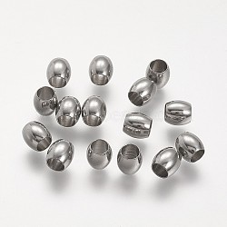 304 Stainless Steel European Beads, Barrel Large Hole Beads, Stainless Steel Color, 6x6mm, Hole: 4mm(STAS-P104-07P)