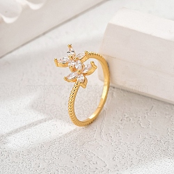 Flower Design Ladies Ring for Daily Wear, Dating and Vacation, Golden, Inner Diameter: 18mm(EU5480-5)