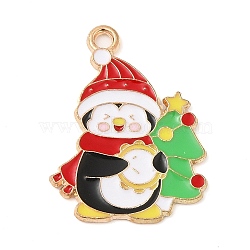 Christmas Theme Alloy Enamel Pendants, Light Gold, Penguin, 25x19x1mm, Hole: 1.8mm(X-ENAM-C016-02D)