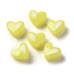 Imitation Jelly Acrylic Opaque Beads, Two Tone, Heart, Yellow, 14x16x7mm, Hole: 3mm(SACR-R741-01G)