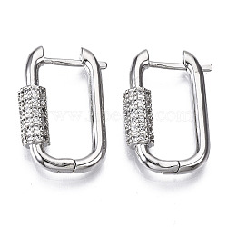 Brass Micro Pave Cubic Zirconia Huggie Hoop Earring, Oval, Nickel Free, Platinum, Clear, 22x15x5mm, Pin: 1.3mm(EJEW-T046-010A-NF)