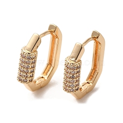 Brass Micro Pave Cubic Zirconia Hoop Earrings, Octagon, Light Gold, 19.5x5mm(EJEW-C073-33KCG)