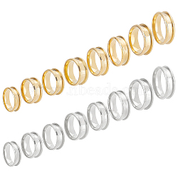 PandaHall Elite 16Pcs 16 Style 201 Stainless Steel Grooved Finger Ring Settings, Ring Core Blank, for Inlay Ring Jewelry Making, Golden & Stainless Steel Color, US Size 5 1/4~14(15.9~23mm), 1Pc/style(STAS-PH0004-39)