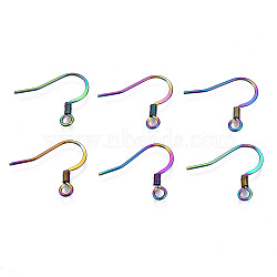 Ion Plating(IP) 304 Stainless Steel French Earring Hooks, Flat Earring Hooks, Ear Wire, with Beads and Horizontal Loop, Rainbow Color, 14.5x17~18mm, Hole: 2mm, 22 Gauge, Pin: 0.6mm(STAS-S119-016A)