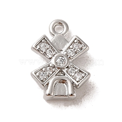 Brass Micro Pave Cubic Zirconia Charms, Windmill, Platinum, 11x8x2.5mm, Hole: 1~1.2mm(KK-C043-02P)