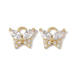 Rack Plating Brass Micro Pave CLear Cubic Zirconia Charms, Cadmium Free & Lead Free, Long-Lasting Plated, Butterfly, Real 18K Gold Plated, 12.5x14x4mm, Hole: 3.5mm(KK-E110-10G)