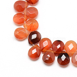 Dyed Natural Carnelian Gemstone Beads Strands, Top Drilled Beads, Faceted, Teardrop, 12x9~10x6mm, Hole: 1mm, about 30pcs/strand, 11.81 inch(X-G-T006-09)