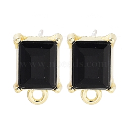 Alloy Glass Rhinestone Stud Earring Finding Accessories, Square, Black, 13x8.5mm, Hole: 1.6mm, Pin: 0.7mm(FIND-U006-12G-01)