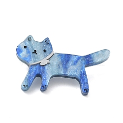 Cat Acrylic & Glitter Powder Brooches for Backpack Clothes, with 304 Stainless Steel Pins, Royal Blue, 30x51mm(AC-CBA5C55-01B)