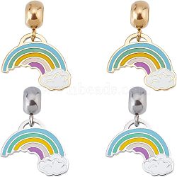 Unicraftale 4Pcs 2 Colors 304 Stainless Steel European Dangle Charms, Large Hole Pendants, with Enamel, Rainbow, Golden & Stainless Steel Color, 26mm, Hole: 4mm, Rainbow: 15x15.5x1mm, 2pcs/color(STAS-UN0034-28)