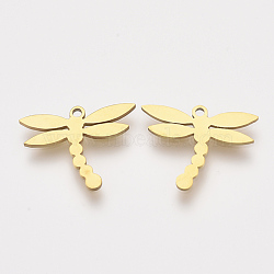 201 Stainless Steel Charms, Laser Cut Pendants, Dragonfly, Golden, 13x16.5x1mm, Hole: 1.2mm(STAS-S110-060G)