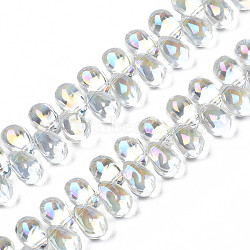 Electroplate Transparent Glass Beads Strands, AB Color Plated, Teardrop, Clear AB, 9x6x6mm, Hole: 0.8mm, about 99pcs/strand, 14.96''(38cm)(EGLA-S193-06)