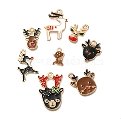 Christmas Theme Alloy Enamel Pendants, Light Gold, Deer, 13~27x8~18x1.5~4mm, Hole: 1.4~2.5mm, 8pcs/set(FIND-M039-01E)