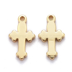 Brass Tiny Cross Charms, Long-Lasting Plated, Real 18K Gold Plated, 12x7x2mm, Hole: 1.2mm(KK-Z009-18G)