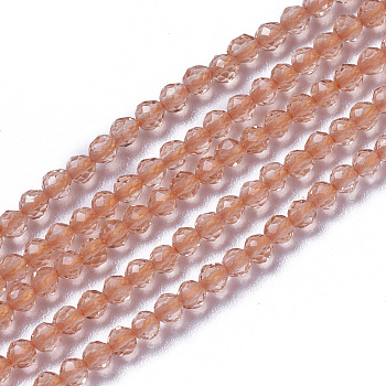 Glass Beads Strands, Faceted, Round, Orange, 1.5~2x2mm, Hole: 0.2mm, about 178~186pcs/strand, 14.5~15.5 inch(36~39cm)