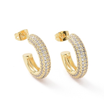 Clear Cubic Zirconia Ring Stud Earrings, Brass Half Hoop Earrings for Women, Golden, 20x20x4.5mm, Pin: 0.7mm