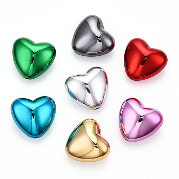 UV Plating Acrylic Beads, Heart, Mixed Color, 18x19.5x11.5mm, Hole: 1.8mm