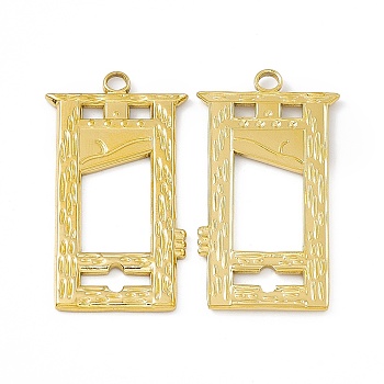 Ion Plating(IP) 304 Stainless Steel Pendants, Window Charm, Real 18K Gold Plated, 37.5x25x2.5mm, Hole: 2.8mm