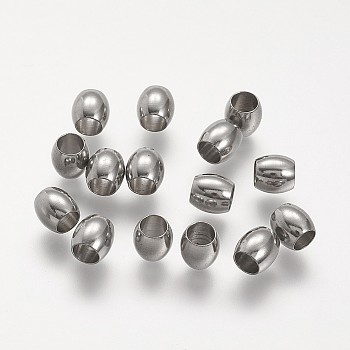304 Stainless Steel European Beads, Barrel Large Hole Beads, Stainless Steel Color, 6x6mm, Hole: 4mm