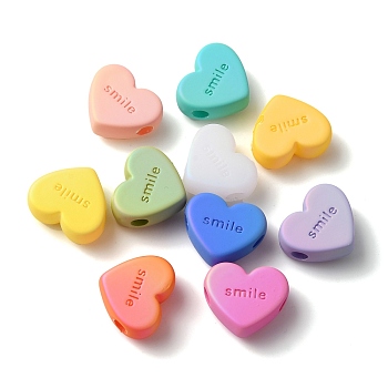 Acrylic Beads, Rubberized Style, Heart, Mixed Color, 15x17x7.5mm, Hole: 3mm