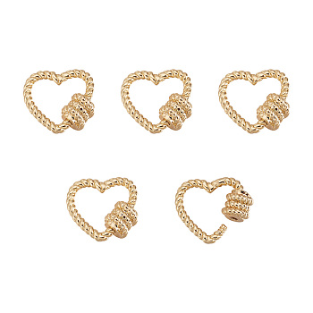 Brass Screw Carabiner Lock Charms, for Necklaces Making, Heart, Golden, 16x17x6.5mm, Screw: 6.5x6.5mm