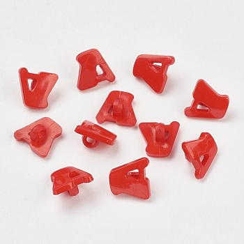 Acrylic Shank Buttons, 1-Hole, Dyed, Letter A, Dark Red, 14x13x2mm, Hole: 3mm