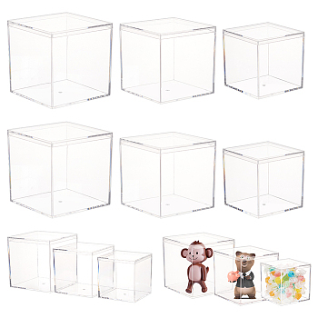 Nbeads 12Pcs 3 Styles Square Transparent Plastic Acrylic Minifigures Display Case, Countertop Dustproof Action Figures Doll Storage Organizer Showcase Box, Clear, 7.5~10x7.5~9.8x9.8cm, 4pcs/style