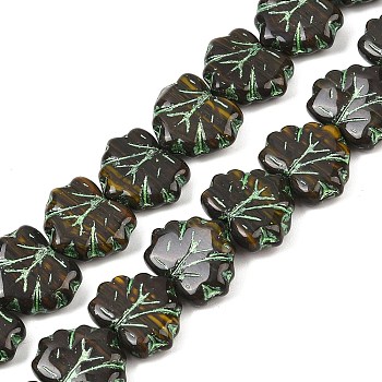 Czech Pressed Glass Beads, Leaf Shape, Black, 10.5x13x4mm, Hole: 0.9mm, about 100pcs/bag